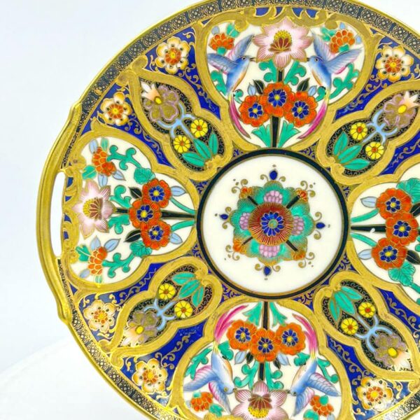 Noritake Japan Maruki Seal Gold Flowers and Birds Large Tea Cake Plate