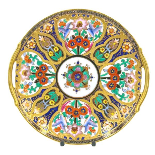 Noritake Japan Maruki Seal Gold Flowers and Birds Large Tea Cake Plate
