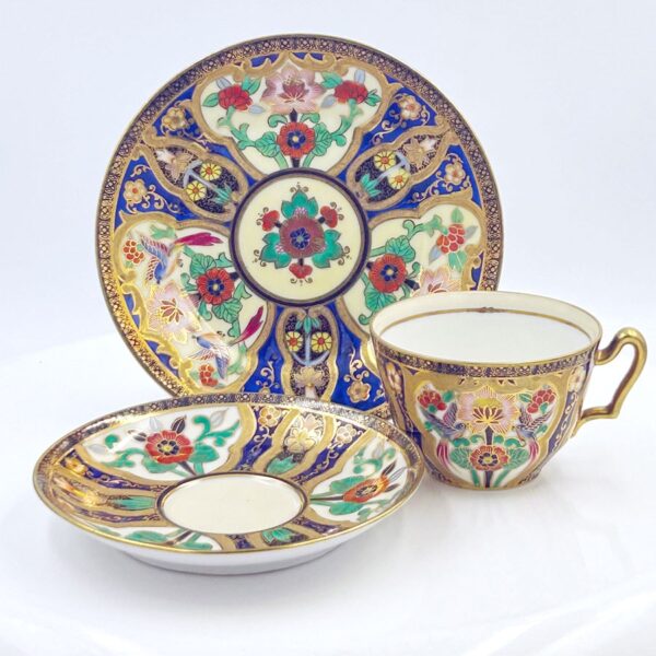 Noritake Japan Maruki Seal Gold Flowers and Birds Tea Trio