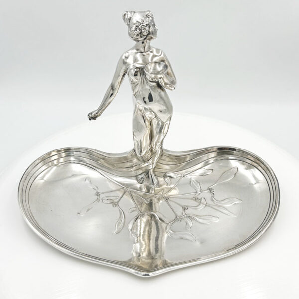 WMF Silvered Art Nouveau Maiden Card Tray C1910