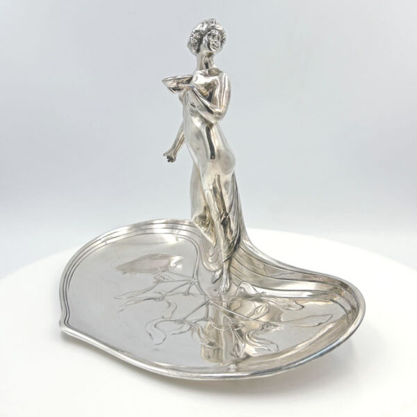 WMF Silvered Art Nouveau Maiden Card Tray C1910