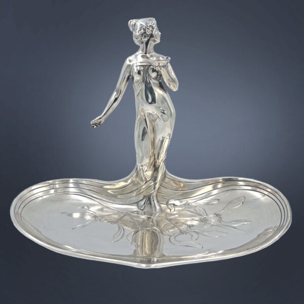 WMF Silvered Art Nouveau Maiden Card Tray C1910