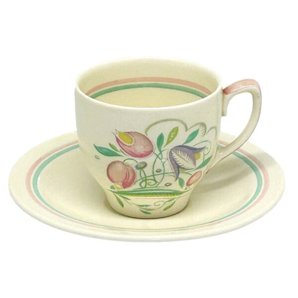 Susie-cooper-banded-Dresden-spray-demitasse-duo Susie Cooper Banded Dresden Spray Demitasse Duo