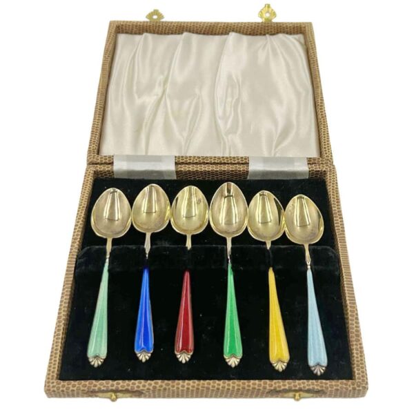 Hallmarked Silver Gilt Enamel Coffee Spoons Birmingham 1937