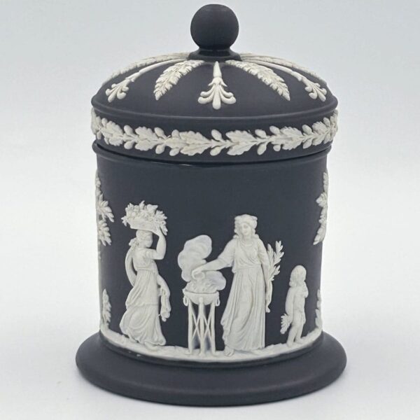 Wedgwood Jasperware Black Basalt Maidens Jar and Cover