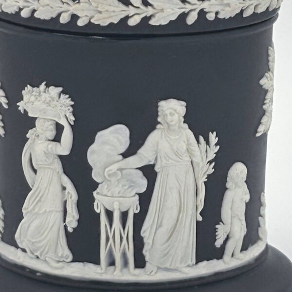 Wedgwood Jasperware Black Basalt Maidens Jar and Cover