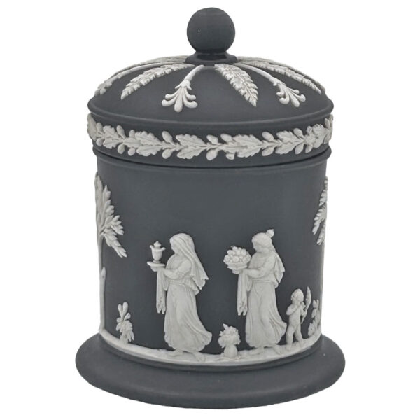 Wedgwood Jasperware Black Basalt Maidens Jar and Cover