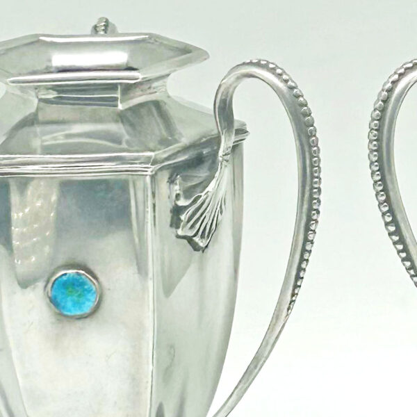 Arts and Crafts Tudric Pair Vases With Enamel Cabochons C1890