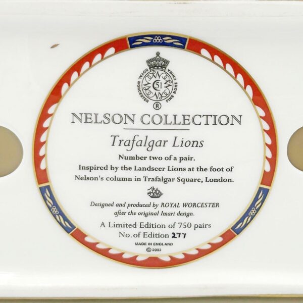 Royal Worcester Limited Edition Nelson Collection Pair Of Lions