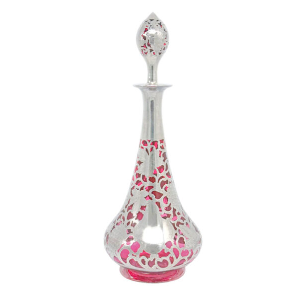Art Nouveau Cranberry Glass Silver Overlay Decanter C1910