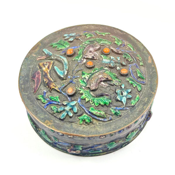 Chinese Enamel And Coral Studded Lidded Box C1900