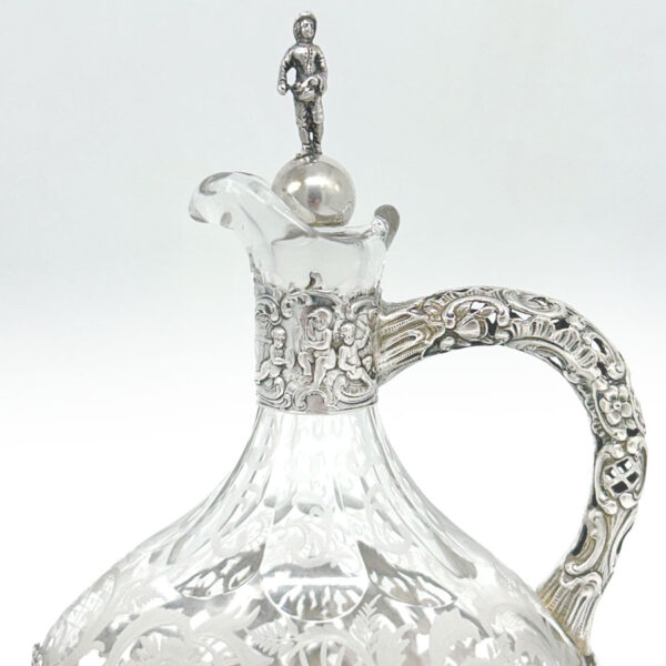 German Silver Mounted Etched Glass Claret Jug
