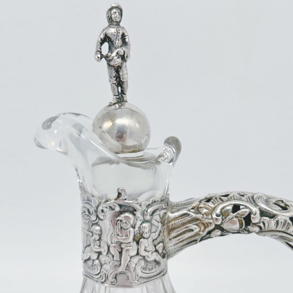 German Silver Mounted Etched Glass Claret Jug