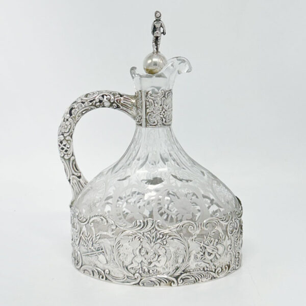 German Silver Mounted Etched Glass Claret Jug