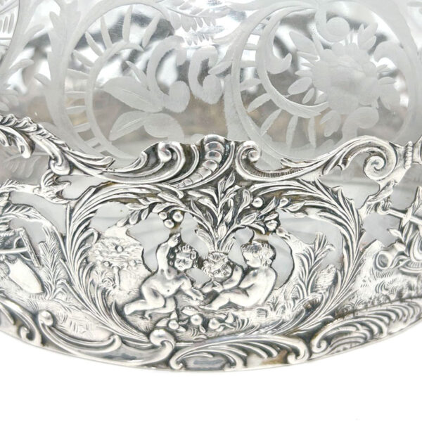 German Silver Mounted Etched Glass Claret Jug