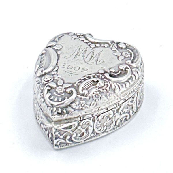 Hallmarked Silver Heart Shaped Pill Box Birmingham 1901