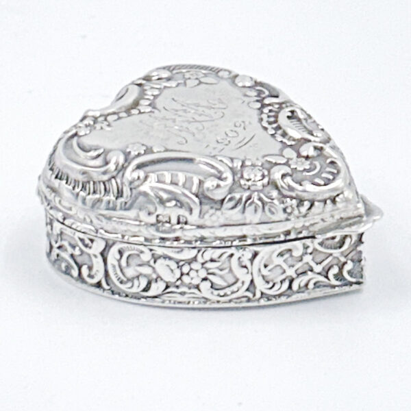 Hallmarked Silver Heart Shaped Pill Box Birmingham 1901