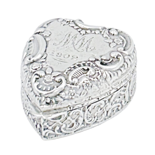 Hallmarked Silver Heart Shaped Pill Box Birmingham 1901