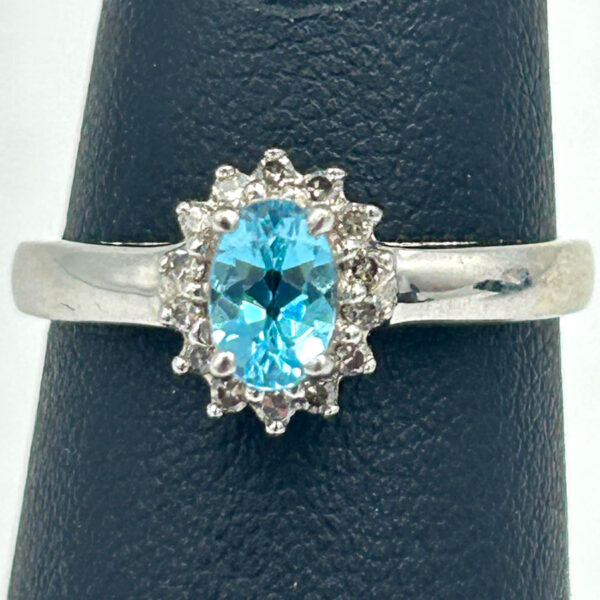 14ct White Gold Diamond and Topaz Ring