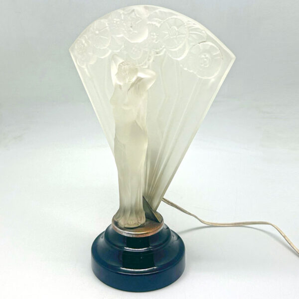 Art Deco Moulded Frosted Glass Lady With Fan Lamp C1930