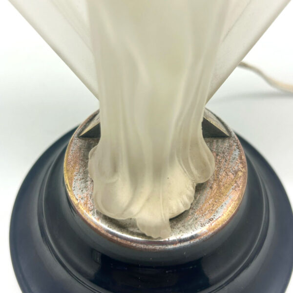 Art Deco Moulded Frosted Glass Lady With Fan Lamp C1930