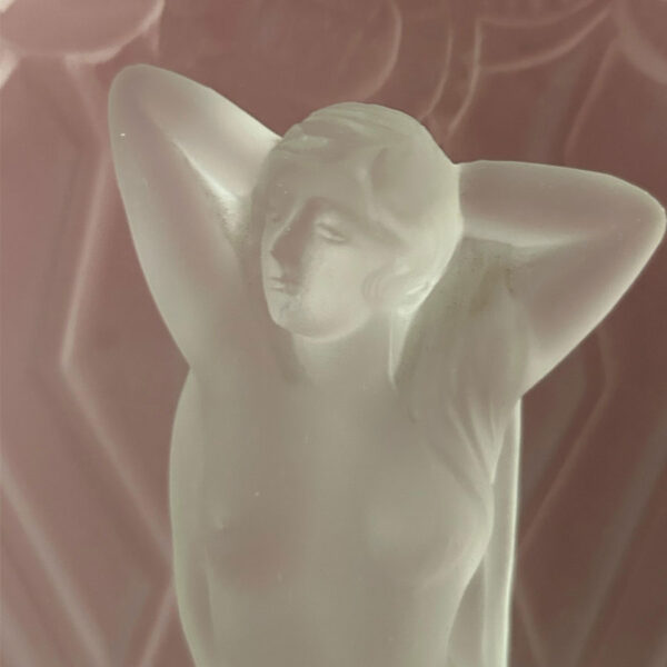 Art Deco Moulded Frosted Glass Lady With Fan Lamp C1930