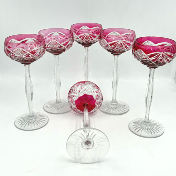 Bohemian-crystal-cranberry-coloured-wine-glass-3 Bohemian Crystal Cranberry Coloured Wine Glass
