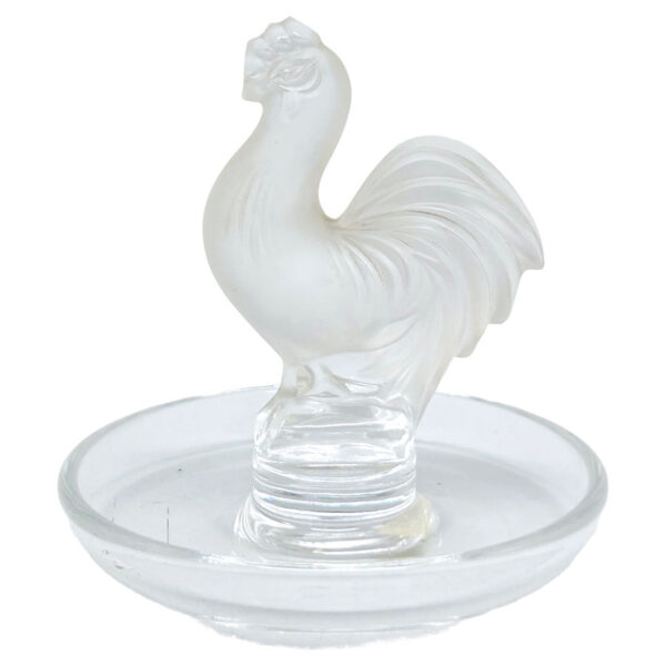 Lalique Frosted And Clear Crystal Rooster Ring Dish 20th