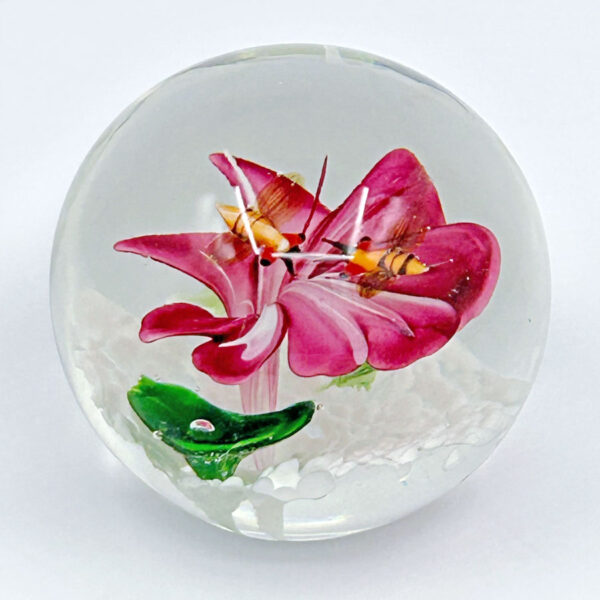 Murano Hibiscus and Bees Art Glass Paperweight 20th