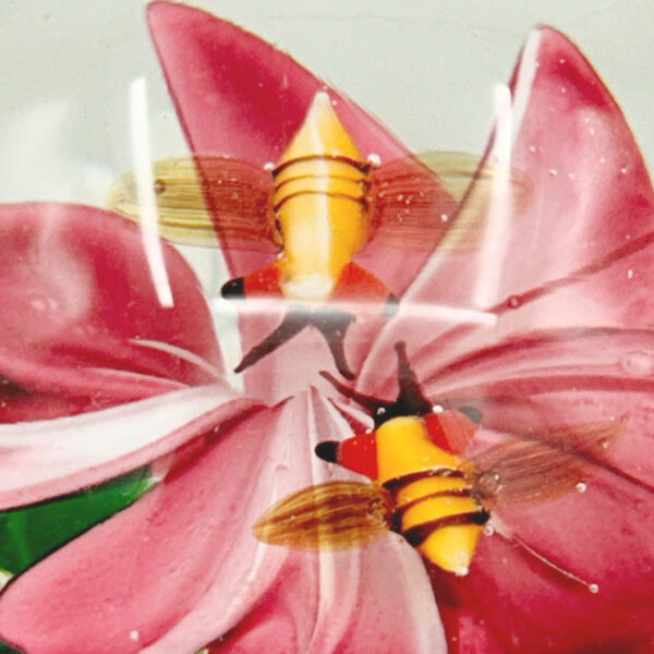 Murano Hibiscus and Bees Art Glass Paperweight 20th