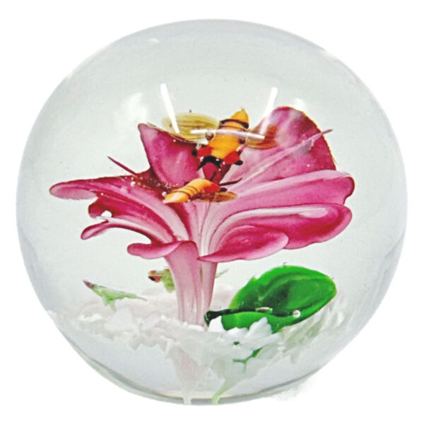 Murano Hibiscus and Bees Art Glass Paperweight 20th