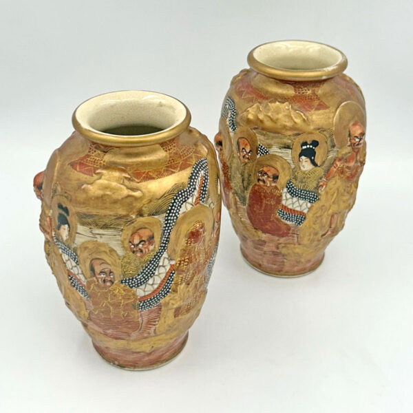 Pair Japanese Kyoto  Satsuma Rakkon Kobe  Vases 1920's