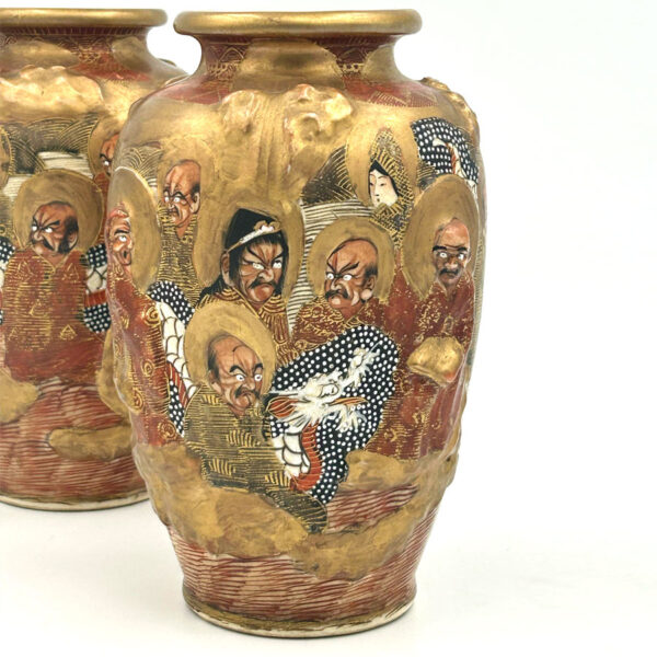 Pair Japanese Kyoto  Satsuma Rakkon Kobe  Vases 1920's