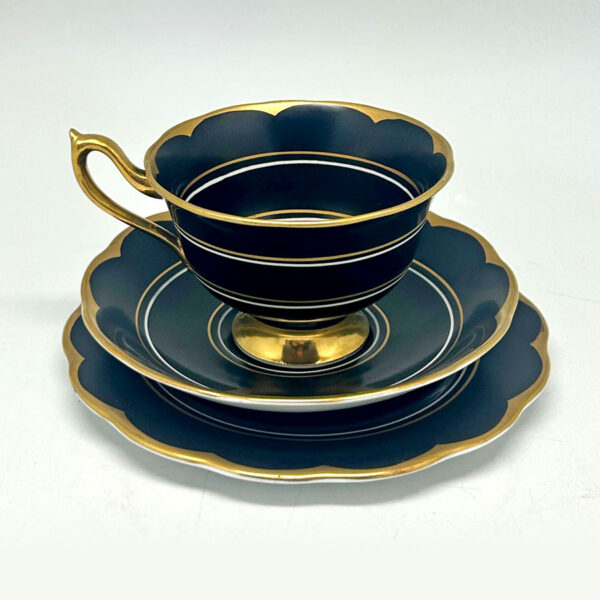 Rare Royal Albert Matt Black With Gold Detail Tea Trio