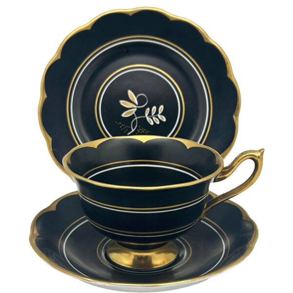 Rare Royal Albert Matt Black With Gold Detail Tea Trio