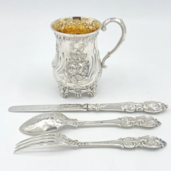 Hallmarked Silver Christening Boxed Set  Martin Hall  Sheffield 1879