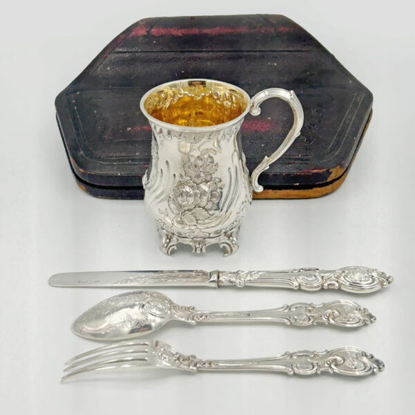 Hallmarked Silver Christening Boxed Set  Martin Hall  Sheffield 1879