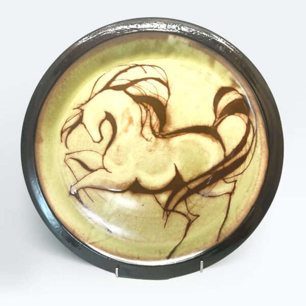 Liebermann Pottery Large Pottery Charger Horse Scene 20th
