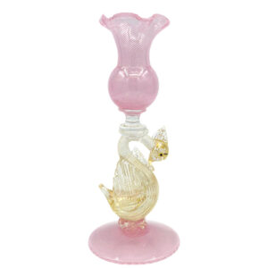Murano Pink Venetian Salviati Swan Candleholder C1920