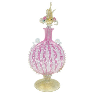 Murano Venetian Pink and White Zanfirico Latticino Perfume Bottle C1920