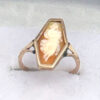 9ct Gold Lady Holding Flowers Cameo Carved Conch Shell Ring
