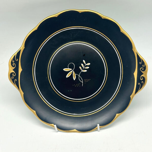 Rare Royal Albert Matt Black With Gold Detail Tea Large Cake Plate