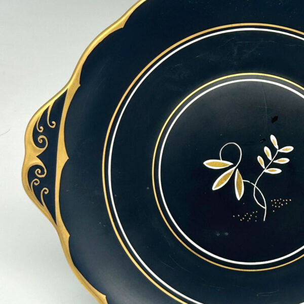 Rare Royal Albert Matt Black With Gold Detail Tea Large Cake Plate