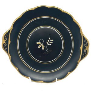 Rare Royal Albert Matt Black With Gold Detail Tea Large Cake Plate