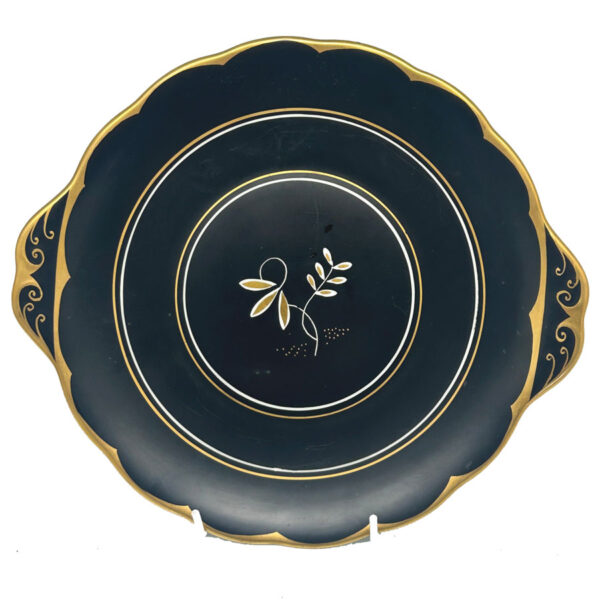 Rare Royal Albert Matt Black With Gold Detail Tea Large Cake Plate