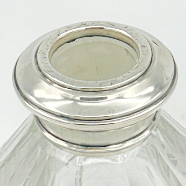 Victorian Etched Crystal Decanter Sterling Silver Collar