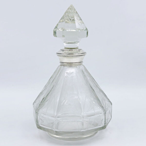 Victorian Etched Crystal Decanter Sterling Silver Collar