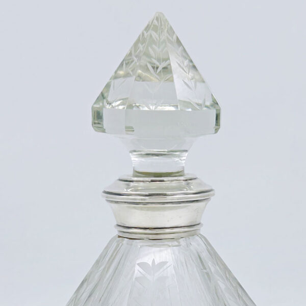 Victorian Etched Crystal Decanter Sterling Silver Collar
