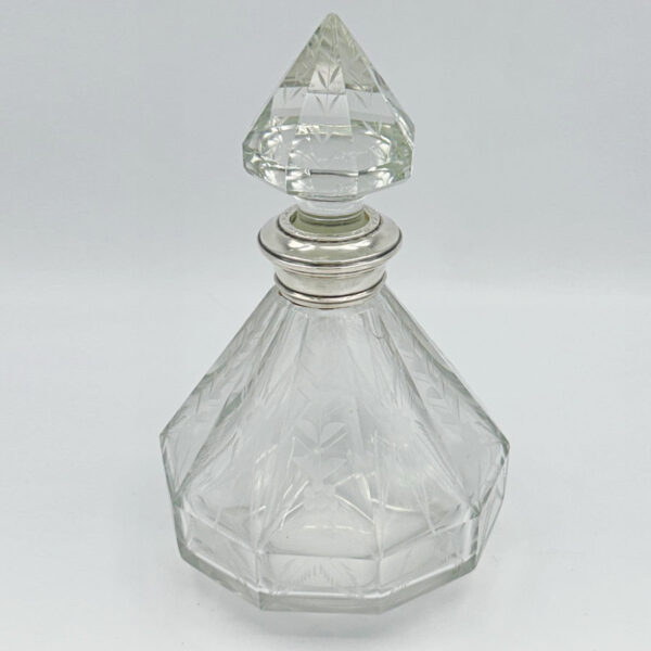 Victorian Etched Crystal Decanter Sterling Silver Collar