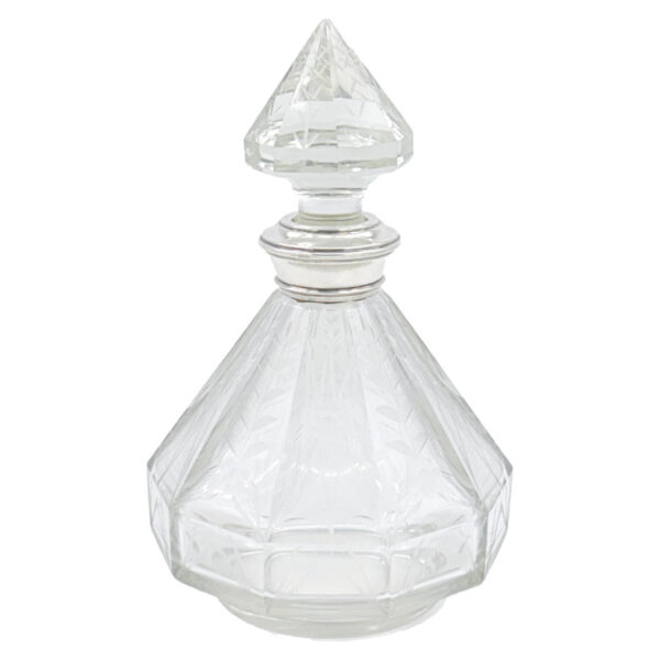 Victorian Etched Crystal Decanter Sterling Silver Collar